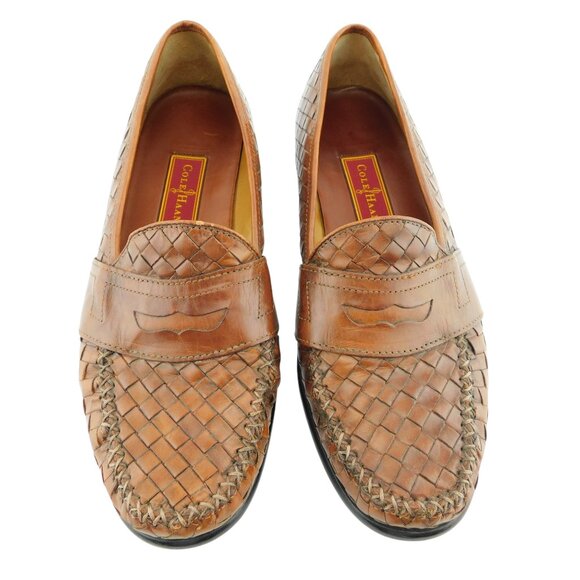 COLE HAAN Brown Woven Leather Penny Slip-on Loafers Shoes 11 main image 6